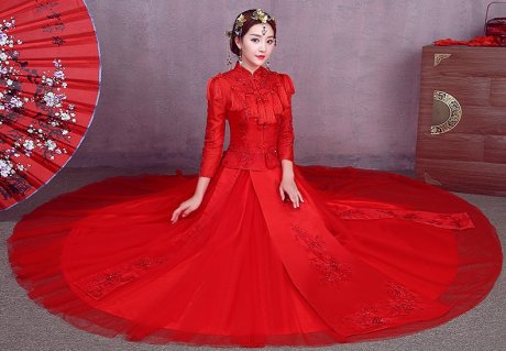 簡(jiǎn)約紅色中式禮服，流蘇匠心啟航閱讀新娘結(jié)婚禮服