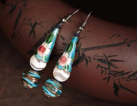 青藍冰傘琉璃復古氣質耳環(huán)首飾