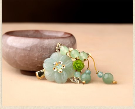 淡綠小花發(fā)夾，小清新古風(fēng)頭飾