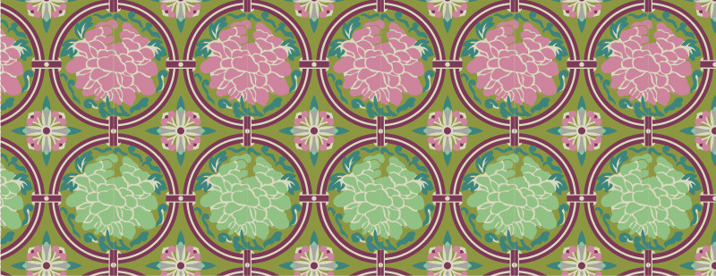 中國(guó)傳統(tǒng)織錦牡丹花圖案與配色，矢量素材AI圖片