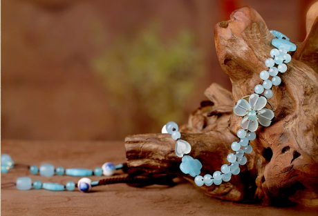 復古藍色彩玉裙子腰帶腰鏈