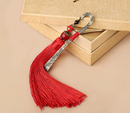 匠心啟航閱讀金屬古風古典創(chuàng)意紅流蘇書簽