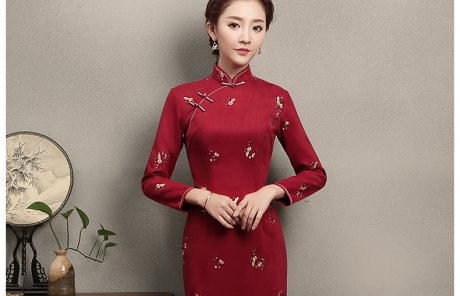 紅色印梅花旗袍，鮮艷熱情旗袍裙