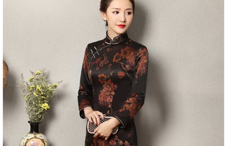 深色印暗紅花旗袍，優(yōu)雅韻放旗袍裙