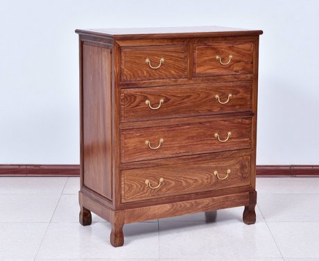 紅實木簡約五斗柜，仿古儲物中式柜子