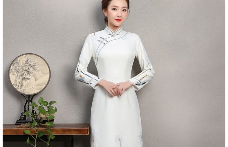 素凈寫意旗袍，簡約白色旗袍裙