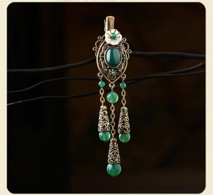 古風古典流蘇發(fā)夾，翠綠民族風頭飾