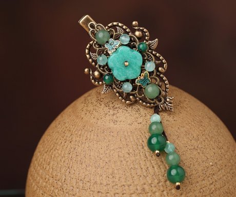 陌上花飛發(fā)夾，古風(fēng)碧綠頭飾