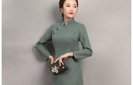 素凈灰綠色旗袍，復古匠心啟航閱讀旗袍裙