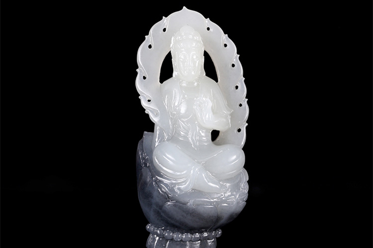 護佑之主和田玉觀音掛件，天然青花籽料掛墜。