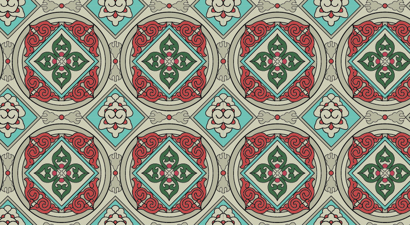 中國傳統(tǒng)織錦蝸牛圖案與配色，矢量素材AI圖片