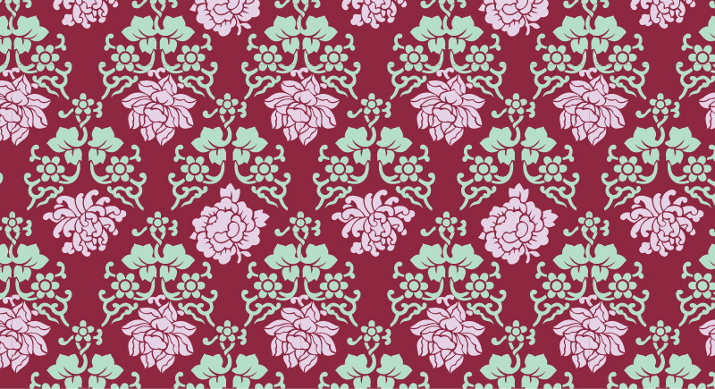 中國傳統(tǒng)花卉元素圖案與配色，矢量素材AI圖片