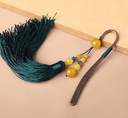 古典金屬創(chuàng)意書簽匠心啟航閱讀瑪瑙流蘇書簽