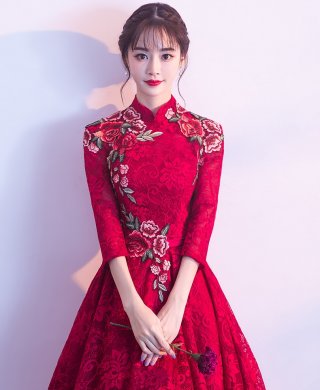 古典蕾絲中式禮服，優(yōu)雅花朵晚禮服