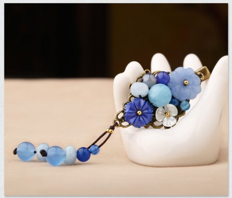 古風(fēng)藍(lán)色發(fā)夾，唯美優(yōu)雅頭飾