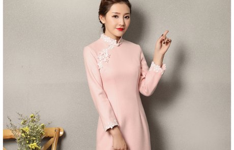 粉色蕾絲花邊旗袍，清純淑女旗袍裙