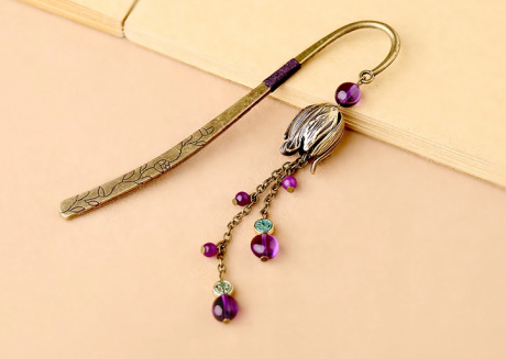 復(fù)古金屬書簽古典匠心啟航閱讀紫水晶流蘇書簽