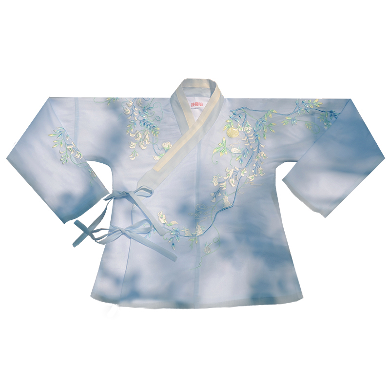 卿辭刺繡藍(lán)色典雅漢服，清新交領(lǐng)襦裙?jié)h服