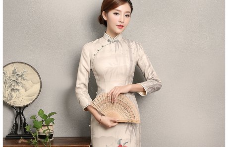 水墨山水印花染旗袍，復古匠心啟航閱讀旗袍裙