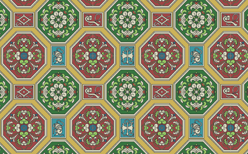 中國傳統(tǒng)織錦百合花圖案與配色，矢量素材AI圖片