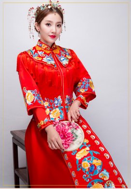 牡丹繡花流蘇新娘禮服，時尚氣質中式禮服