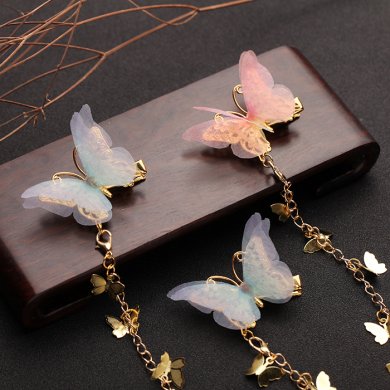 小清新仙女薄紗蝴蝶發(fā)夾，流蘇發(fā)夾古風頭飾