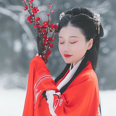 紅梅白雪彈琴女生頭像，唯美古風(fēng)真人頭像