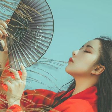 時(shí)尚漢服帶折扇女生頭像，唯美古風(fēng)真人頭像