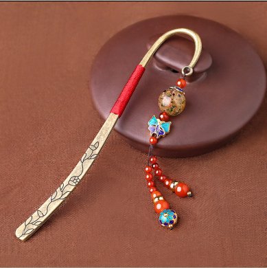 匠心啟航閱讀古典復(fù)古金屬瑪瑙流蘇書簽