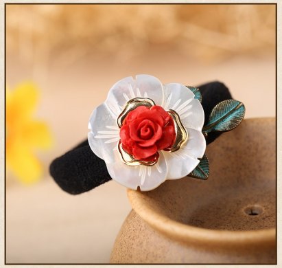 和顏悅色發(fā)圈，復(fù)古玫瑰花朵發(fā)圈頭飾
