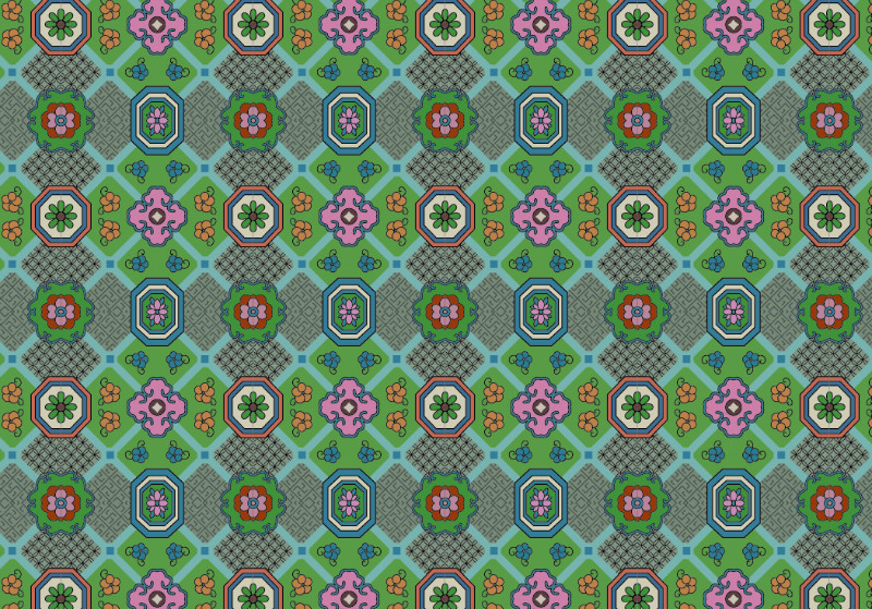 中國傳統(tǒng)織錦花香圖案與配色，矢量素材AI圖片