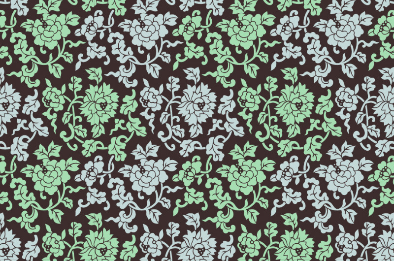 中國(guó)傳統(tǒng)織錦花卉圖案與配色，矢量素材AI圖片