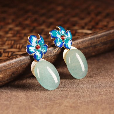 清水藍(lán)香古風(fēng)耳環(huán)，幽藍(lán)意境耳釘首飾