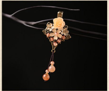 古典民族花朵發(fā)夾，復(fù)古風(fēng)淡雅清新頭飾