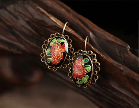 簡約耳扣，復古景泰藍耳環(huán)首飾