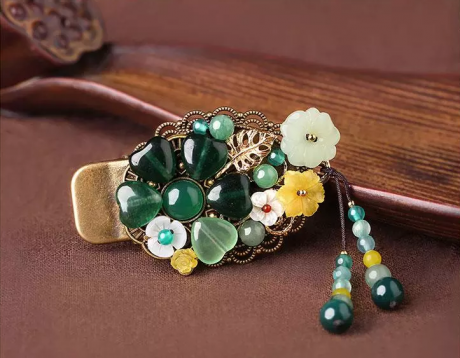 時尚匠心啟航閱讀精致彩玉裝飾古風發(fā)夾頭飾