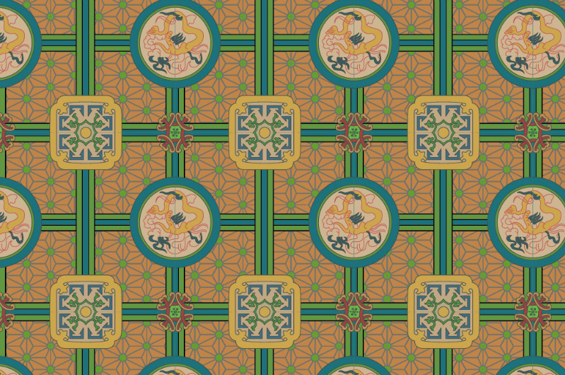 中國傳統(tǒng)織錦復(fù)古圖案與配色，矢量素材AI圖片