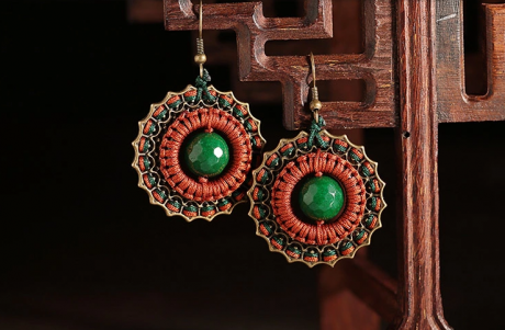 陌上楓紅耳環(huán)，復(fù)古圓圈耳墜首飾