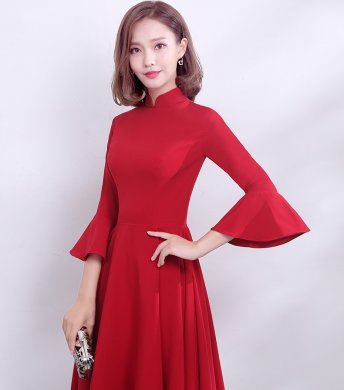 復(fù)古荷葉袖口中式禮服，簡(jiǎn)約時(shí)尚晚禮服