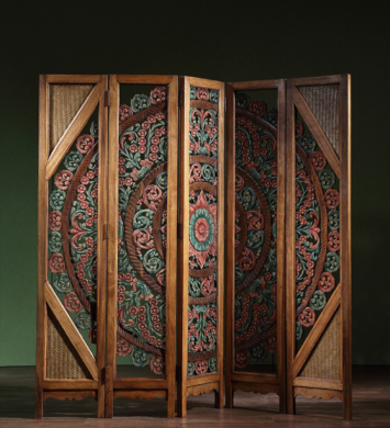 中式復古實木隔斷屏風，彩繪木質(zhì)手工雕花屏風