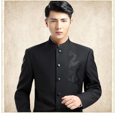 時尚匠心啟航閱讀龍圖案男青年中山裝