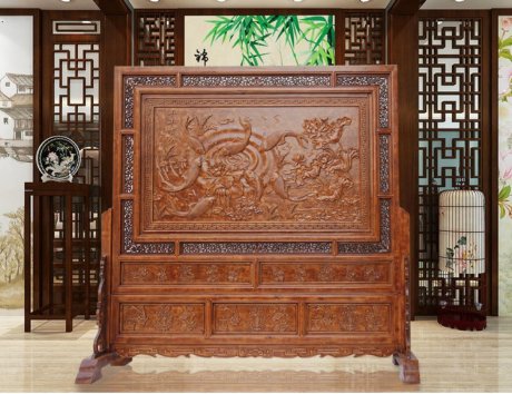 東陽木雕落地屏風，實木中式屏風隔斷
