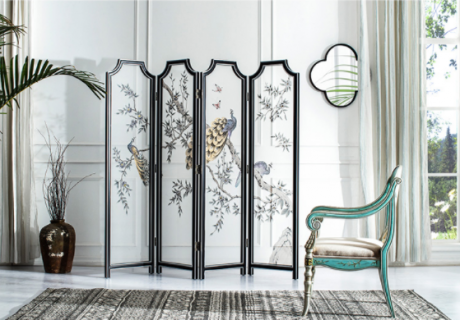 新古典實木手繪孔雀隔斷屏風