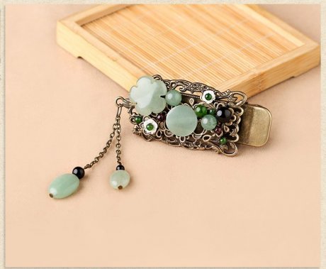 綠色東陵玉鴨嘴夾復古發(fā)夾頭飾