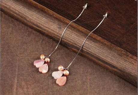 小清新珍珠貝殼耳環(huán)，唯美花瓣吊墜耳環(huán)首飾