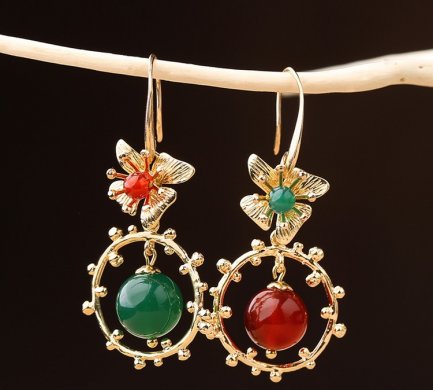 超仙不對稱吊墜耳環(huán)，復古瑪瑙耳墜耳環(huán)