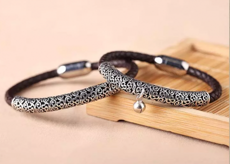 匠心啟航閱讀古風牛皮情侶手環(huán)手鏈簡約銀首飾