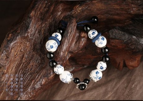 古樸匠心啟航閱讀青花瓷手鏈瑪瑙手串