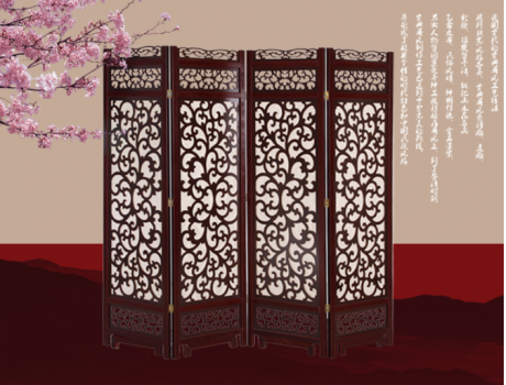 兩色中式仿古隔斷屏風(fēng)，實(shí)木鏤空雙面屏風(fēng)