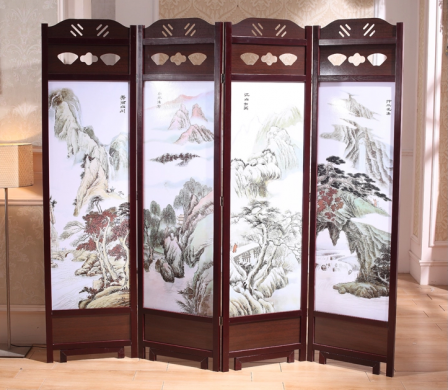 匠心啟航閱讀實木古典屏風隔斷，山水畫中式屏風